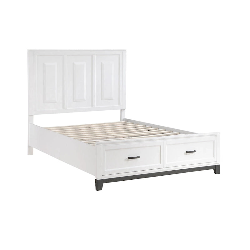 Lit plateforme Thiem Queen Size avec 2 tiroirs de rangement, finition bois blanc