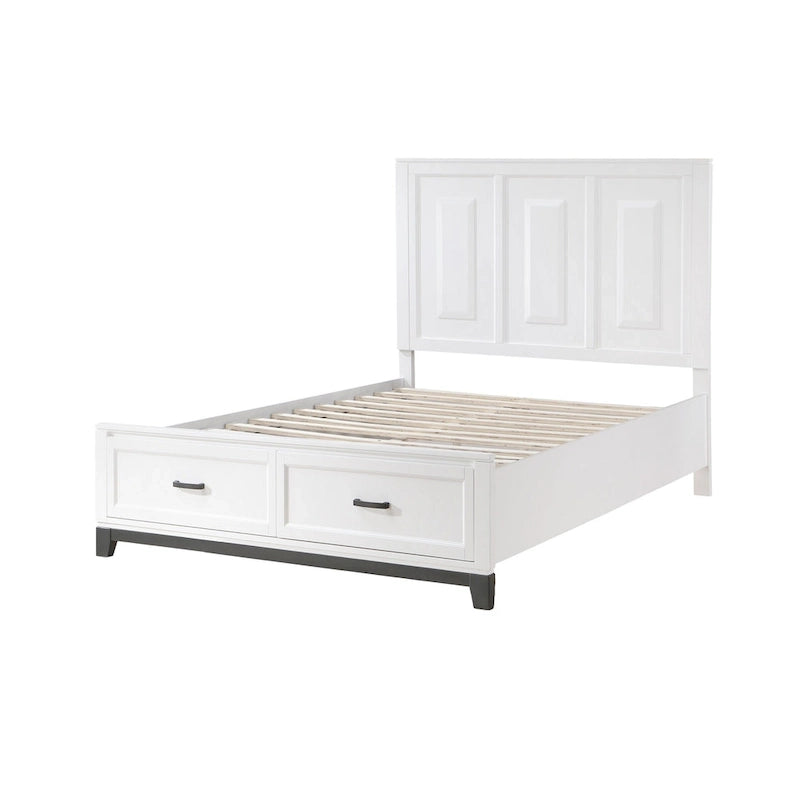 Lit plateforme Thiem Queen Size avec 2 tiroirs de rangement, finition bois blanc