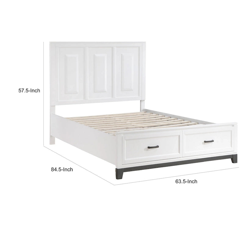 Lit plateforme Thiem Queen Size avec 2 tiroirs de rangement, finition bois blanc
