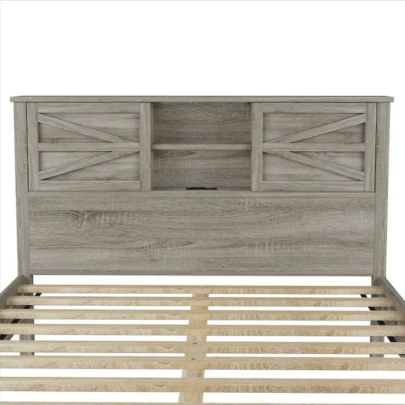 Ensemble de chambre à coucher 3 pièces : lit plateforme style ferme avec table de chevet et commode