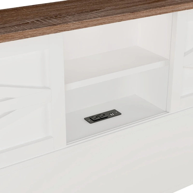 Ensemble de chambre à coucher 3 pièces : lit plateforme style ferme avec table de chevet et commode