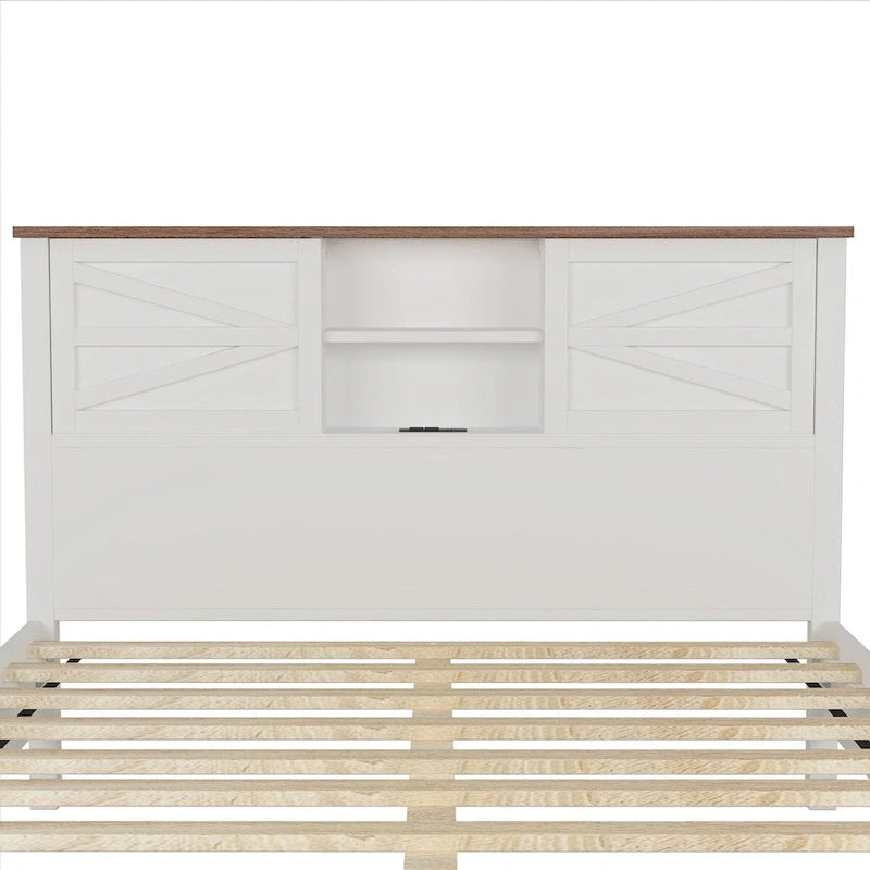 Ensemble de chambre à coucher 3 pièces : lit plateforme style ferme avec table de chevet et commode