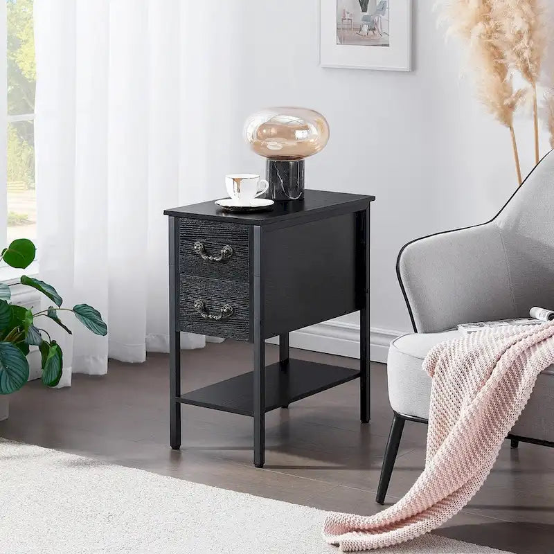 Table de chevet industrielle à 2 tiroirs, table d'appoint étroite