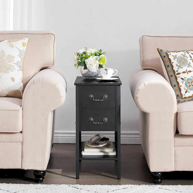 Table de chevet industrielle à 2 tiroirs, table d'appoint étroite