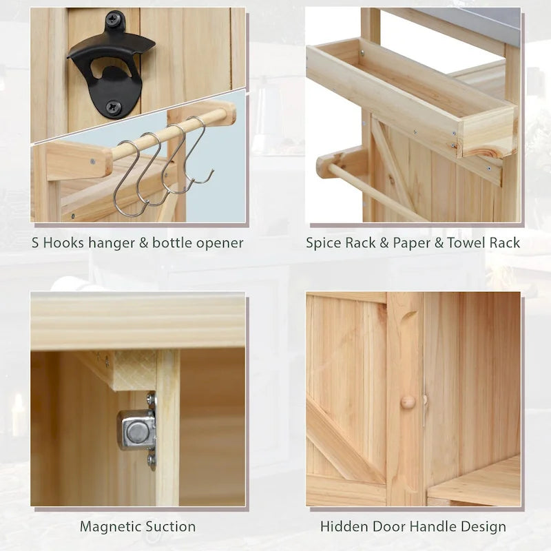 Îlot de cuisine extérieure avec chariot à roulettes et plan de travail en acier inoxydable