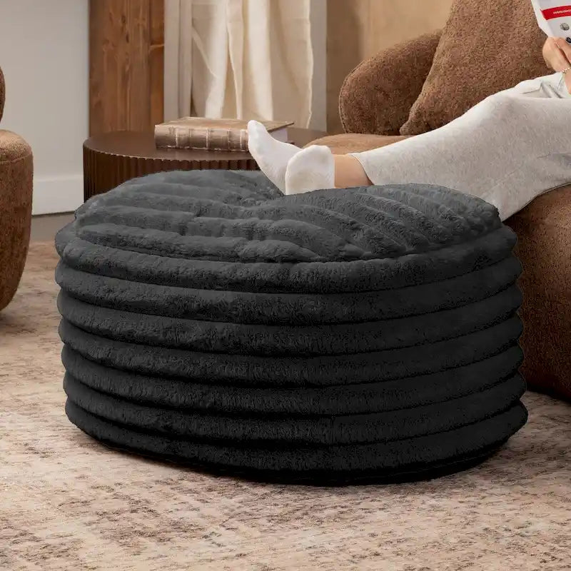 Pouf Jaxx Paran - Ottoman moelleux en fausse fourrure pour un intérieur moderne