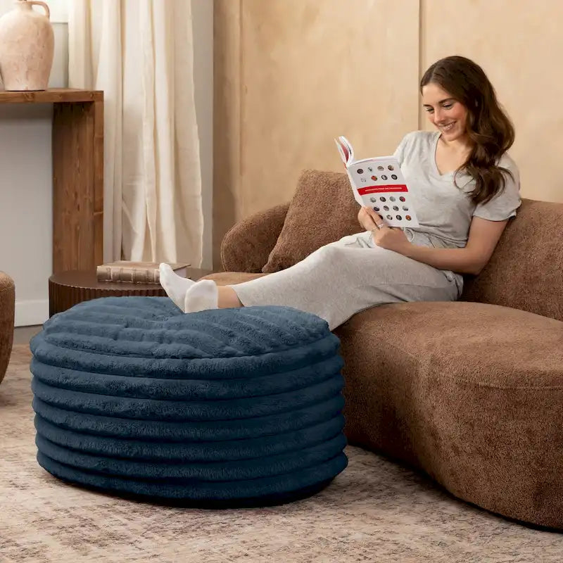 Pouf Jaxx Paran - Ottoman moelleux en fausse fourrure pour un intérieur moderne
