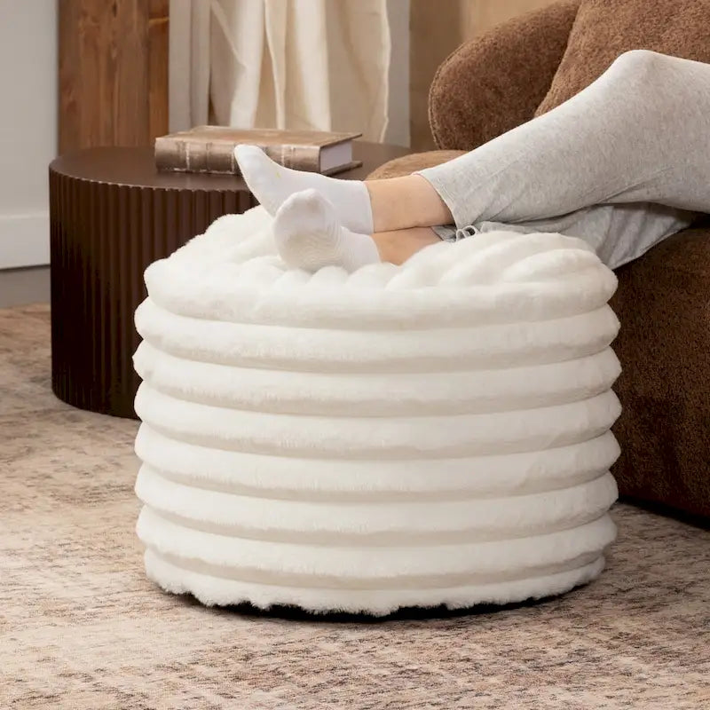 Pouf Jaxx Paran - Ottoman moelleux en fausse fourrure pour un intérieur moderne