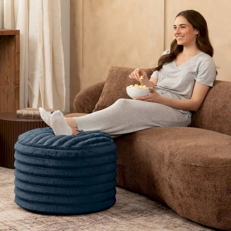 Pouf Jaxx Paran - Ottoman moelleux en fausse fourrure pour un intérieur moderne