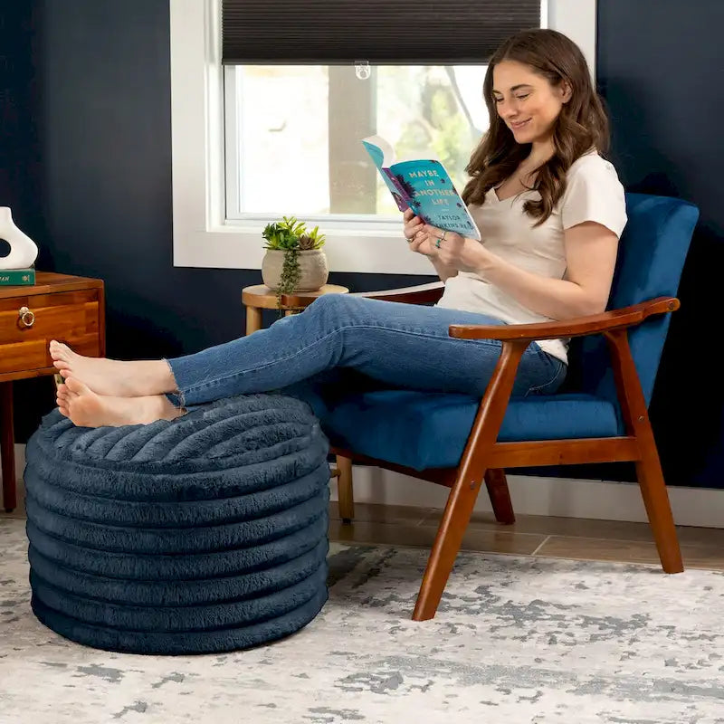 Pouf Jaxx Paran - Ottoman moelleux en fausse fourrure pour un intérieur moderne