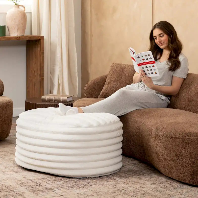 Pouf Jaxx Paran - Ottoman moelleux en fausse fourrure pour un intérieur moderne