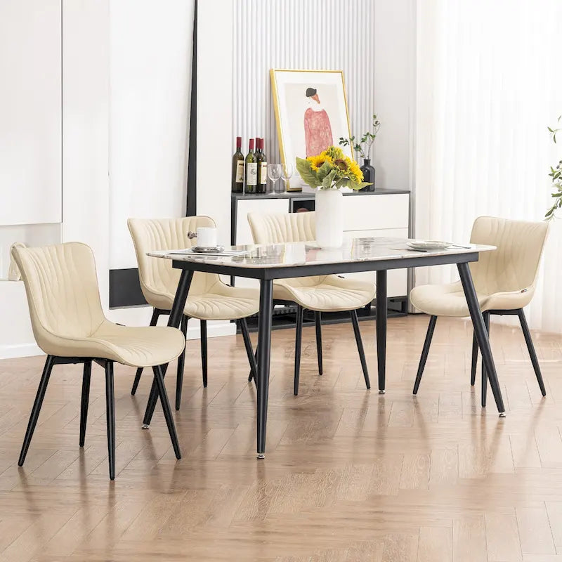 Ensemble de 2 chaises de salle à manger modernes sans accoudoirs, revêtues de cuir.