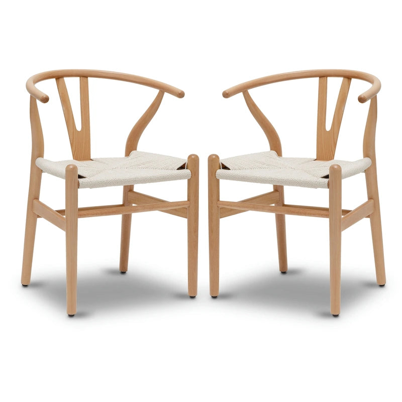 Chaises en poly et écorce tressée - Structure en bois massif (lot de 2)