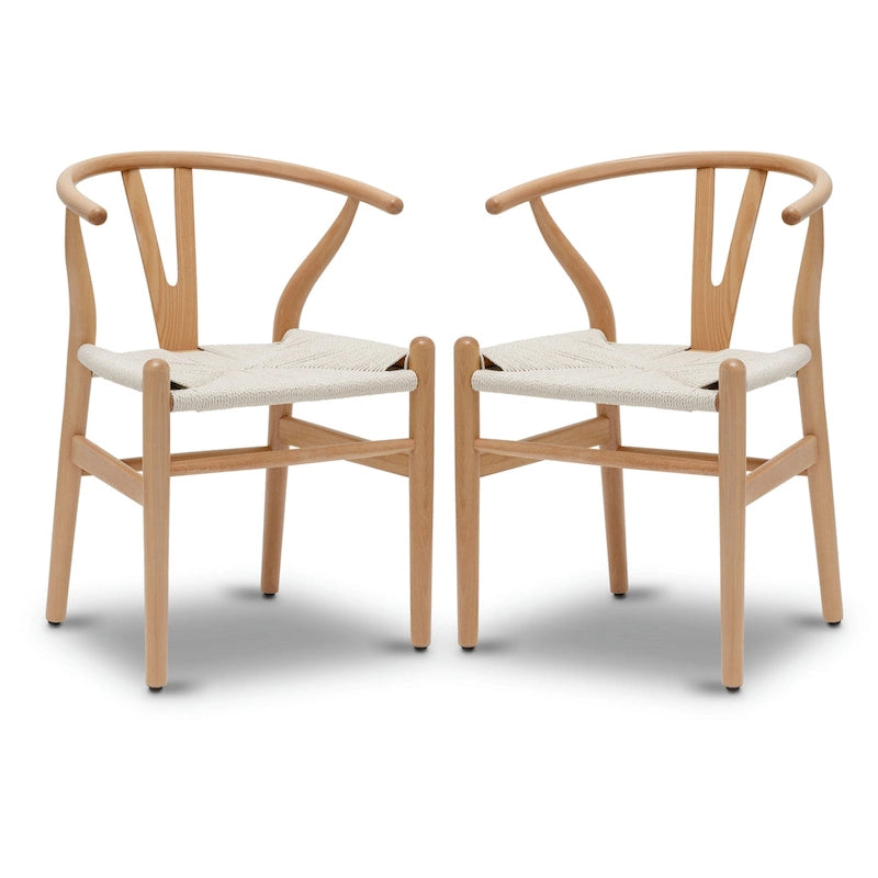 Chaises en poly et écorce tressée - Structure en bois massif (lot de 2)