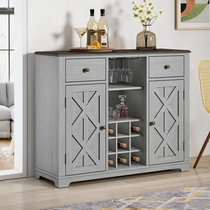 Cave à vin moderne à portes croisées de 119 cm avec casier à vin intégré - Largeur 119 cm