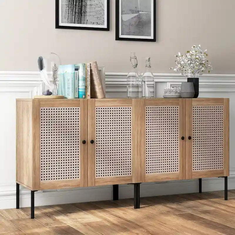 2 PCS Buffet Sideboard Wine Cabinet Cupboard with Adjustable Shelf