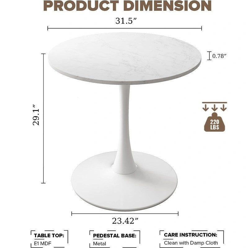 Table de cuisine ou de salle à manger ronde Grondin de style moderne du milieu du siècle, avec plateau en MDF de qualité supérieure et pied central en acier.