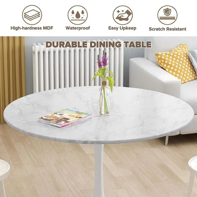 Table de cuisine ou de salle à manger ronde Grondin de style moderne du milieu du siècle, avec plateau en MDF de qualité supérieure et pied central en acier.