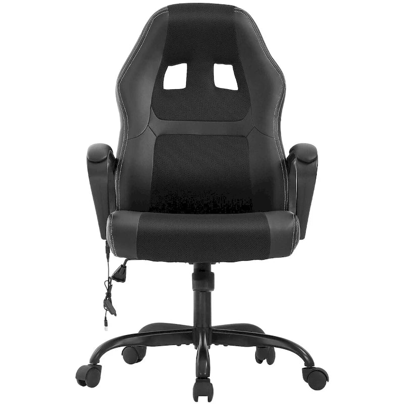 Fauteuil de bureau pivotant ergonomique Zane Modern noir, réglable en hauteur, avec massage lombaire par vibration
