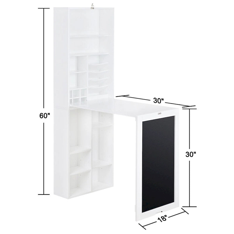 Bureau pliable Utopia Alley avec rangement intégré et étagères inférieures, blanc