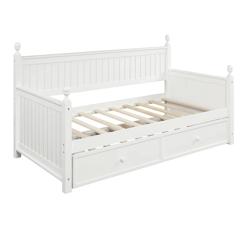 Lit de jour moderne White+Trundle pour une personne avec lit gigogne et rangement dissimulé
