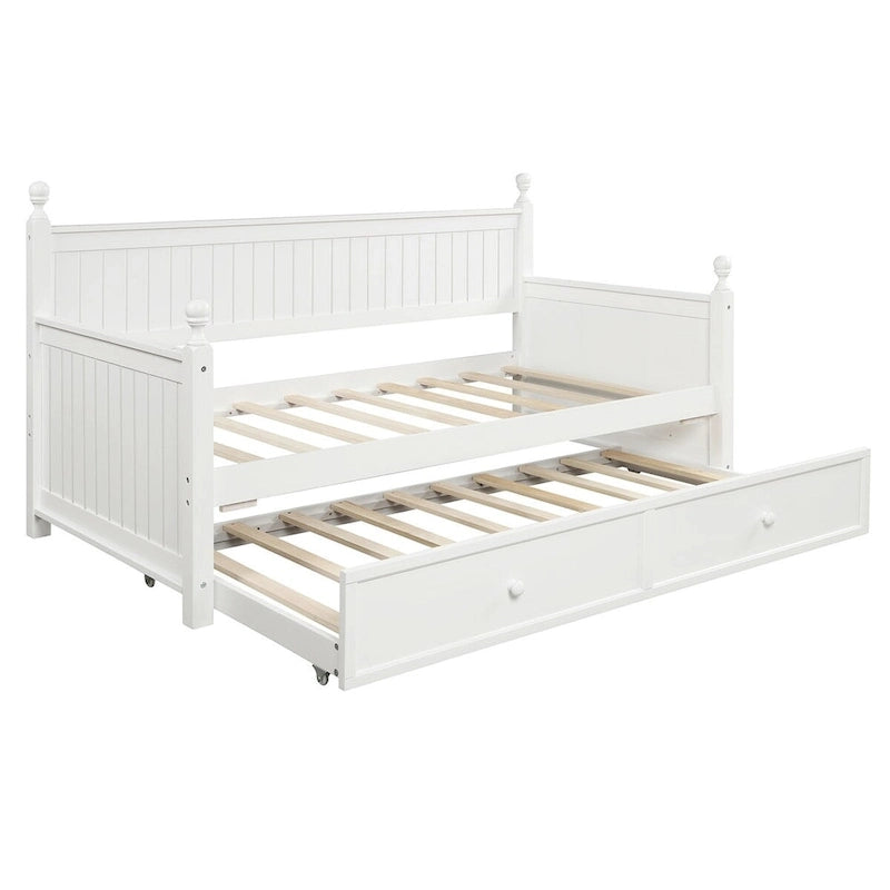 Lit de jour moderne White+Trundle pour une personne avec lit gigogne et rangement dissimulé