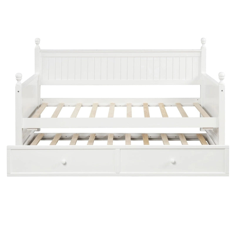 Lit de jour moderne White+Trundle pour une personne avec lit gigogne et rangement dissimulé