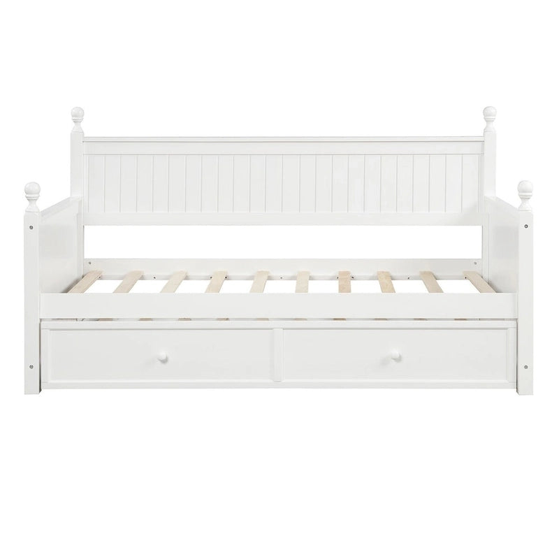 Lit de jour moderne White+Trundle pour une personne avec lit gigogne et rangement dissimulé