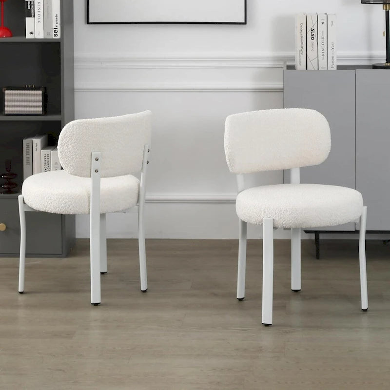 Chaises de salle à manger modernes rembourrées en boucle XINMICS avec pieds en métal blanc
