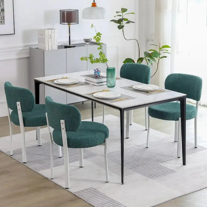 Chaises de salle à manger modernes rembourrées en boucle XINMICS avec pieds en métal blanc