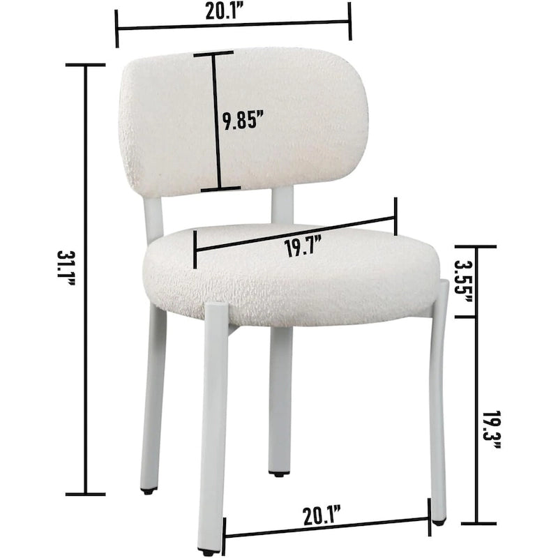 Chaises de salle à manger modernes rembourrées en boucle XINMICS avec pieds en métal blanc