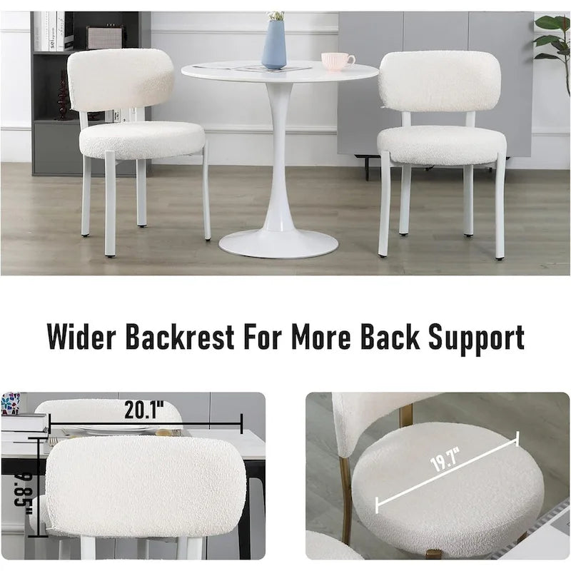 Chaises de salle à manger modernes rembourrées en boucle XINMICS avec pieds en métal blanc