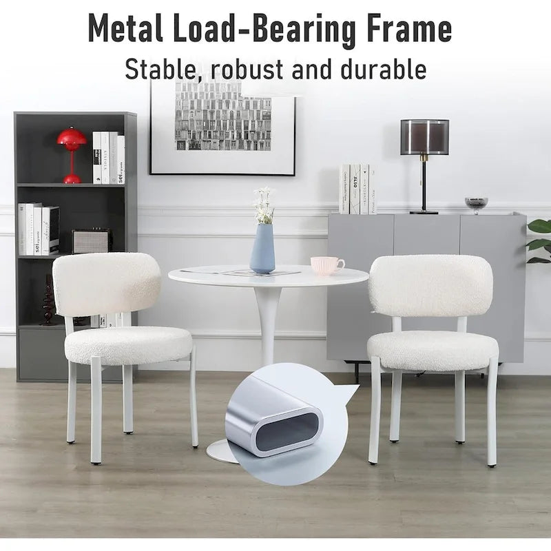 Chaises de salle à manger modernes rembourrées en boucle XINMICS avec pieds en métal blanc