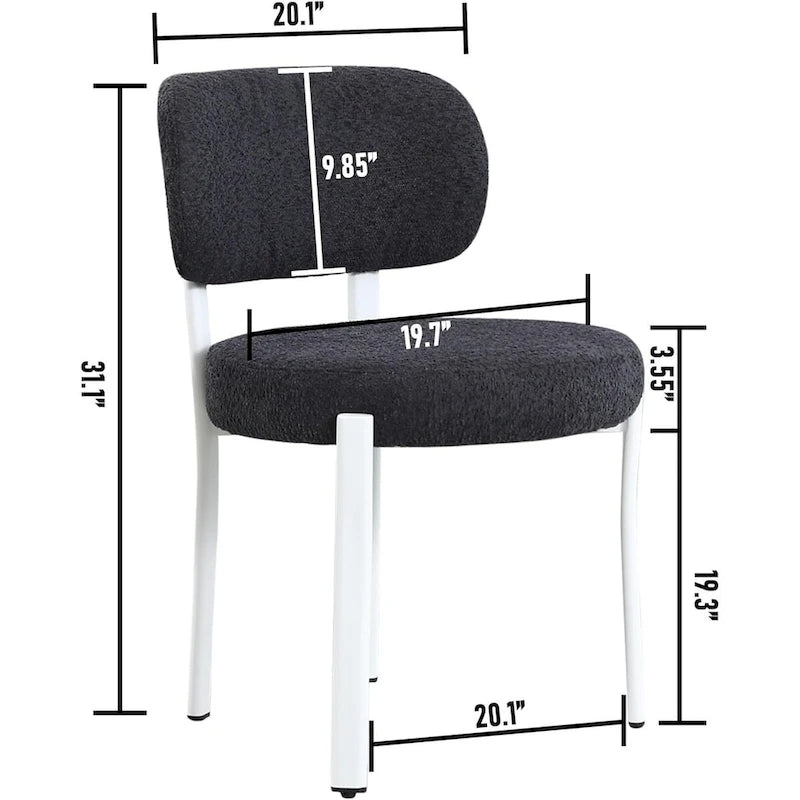 Chaises de salle à manger modernes rembourrées en boucle XINMICS avec pieds en métal blanc