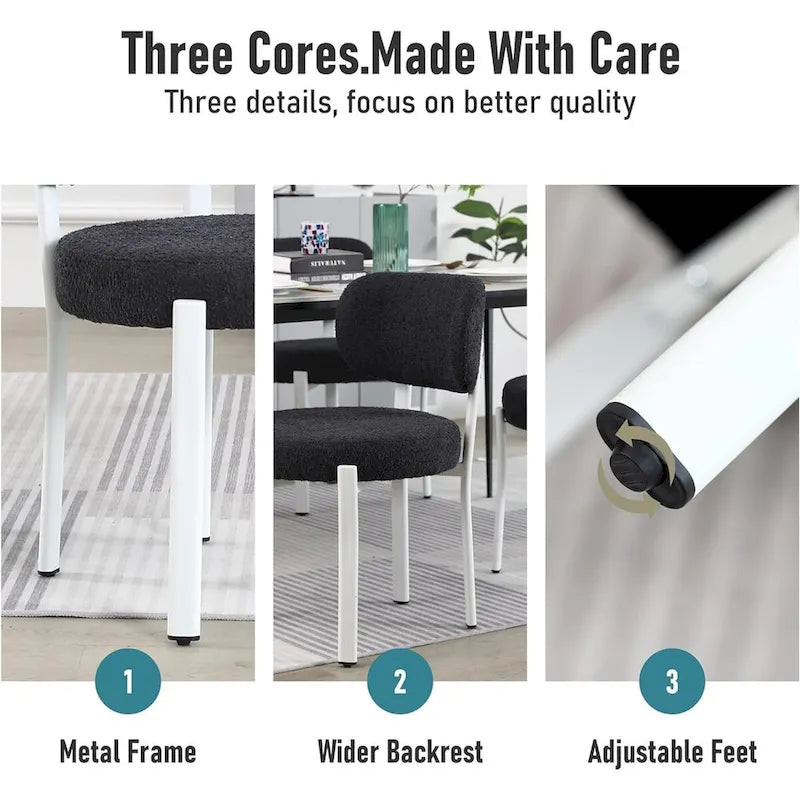 Chaises de salle à manger modernes rembourrées en boucle XINMICS avec pieds en métal blanc