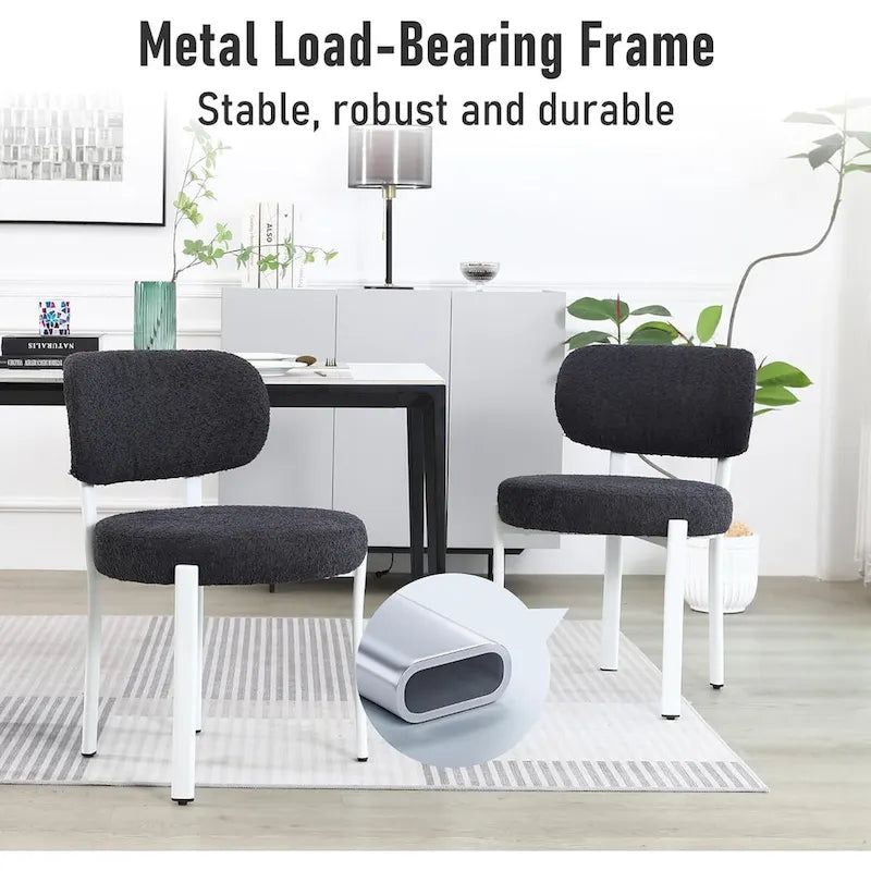 Chaises de salle à manger modernes rembourrées en boucle XINMICS avec pieds en métal blanc