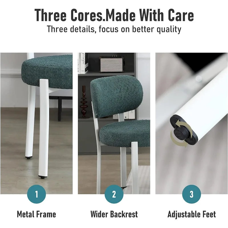 Chaises de salle à manger modernes rembourrées en boucle XINMICS avec pieds en métal blanc