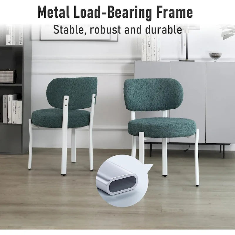 Chaises de salle à manger modernes rembourrées en boucle XINMICS avec pieds en métal blanc