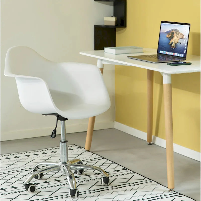 Chaise de bureau pivotante réglable de style moderne du milieu du siècle, coque moulée en plastique, avec roulettes