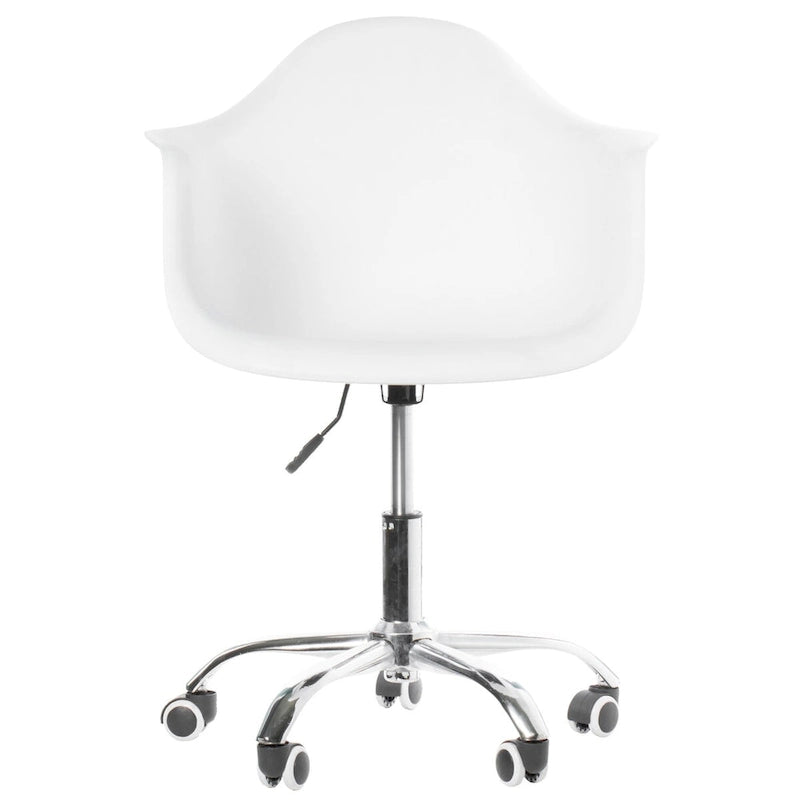 Chaise de bureau pivotante réglable de style moderne du milieu du siècle, coque moulée en plastique, avec roulettes