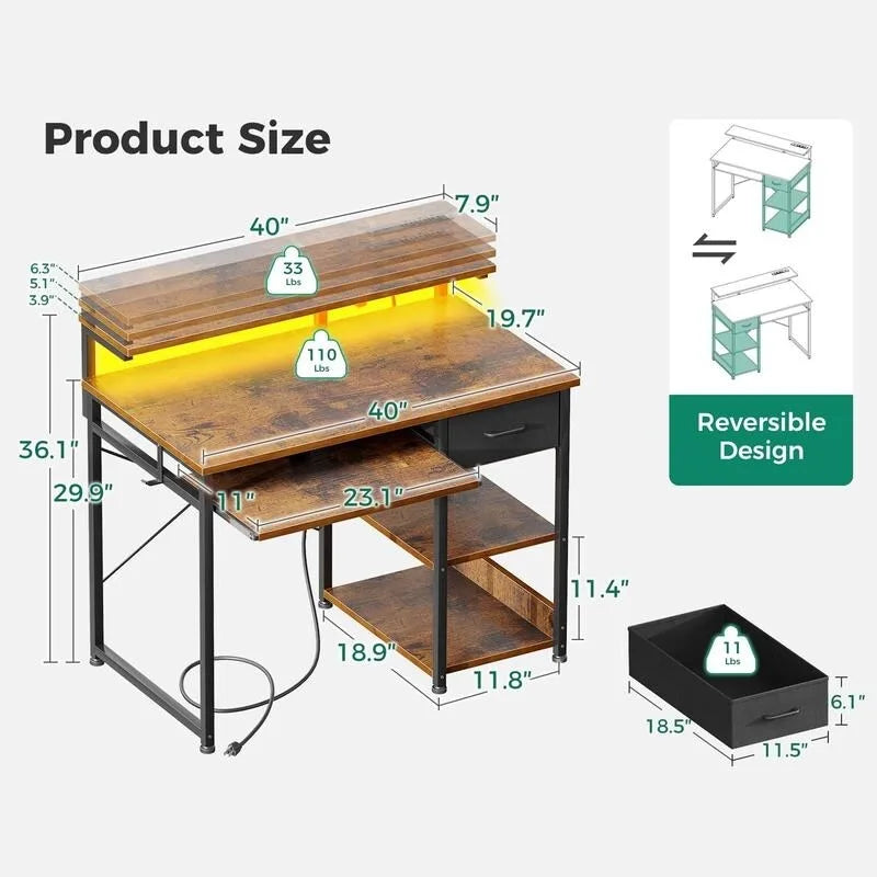 Bureau de 40 pouces avec prises électriques