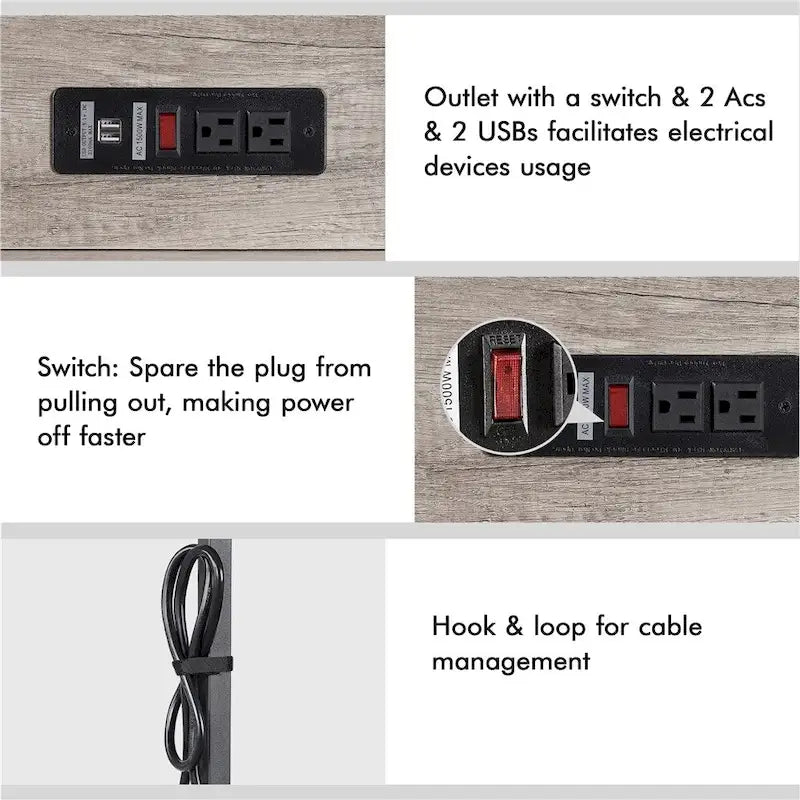 Bureau d'ordinateur Yaheetech de 47,5 pouces pour la maison, avec prise électrique et étagère surélevée