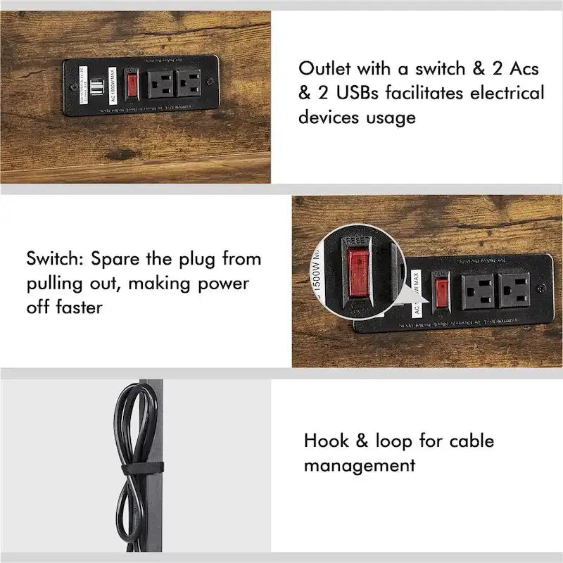 Bureau d'ordinateur Yaheetech de 47,5 pouces pour la maison, avec prise électrique et étagère surélevée