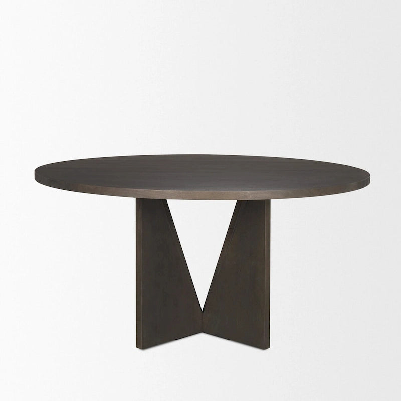 Table de salle à manger ronde Tarro 60 en bois texturé espresso avec piètement géométrique - 60,0 L x 60,0 l x 30,0 H