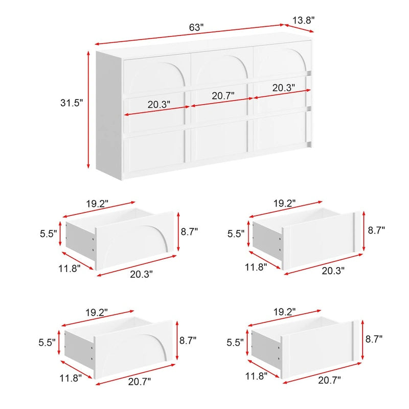 Commode blanche à 9 tiroirs au design moderne et dotée de dispositifs de sécurité