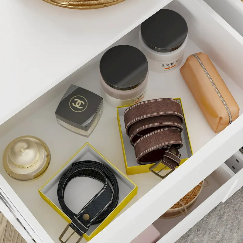 Commode blanche à 9 tiroirs au design moderne et dotée de dispositifs de sécurité