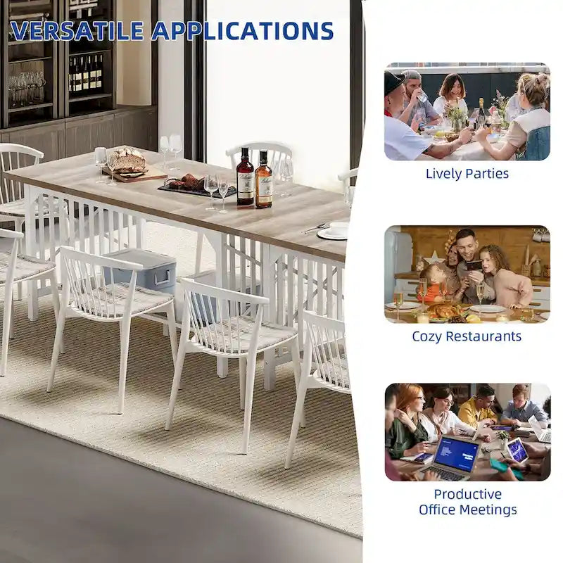 Table de cuisine Moasis 70 pouces (178 cm) pour 6 à 8 personnes, style industriel campagnard, avec étagère de rangement.