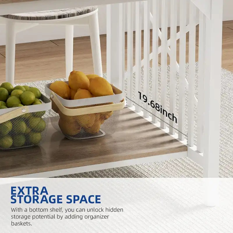 Table de cuisine Moasis 70 pouces (178 cm) pour 6 à 8 personnes, style industriel campagnard, avec étagère de rangement.