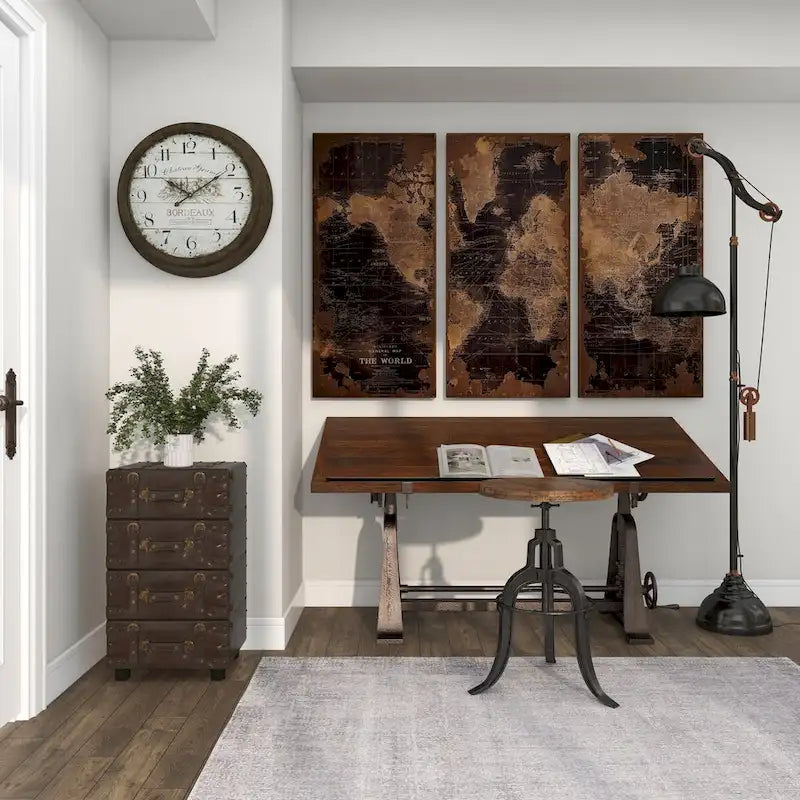 Commode vintage en similicuir noir à 4 tiroirs, ornée de sangles à boucle et de clous dorés - Roche River Decor