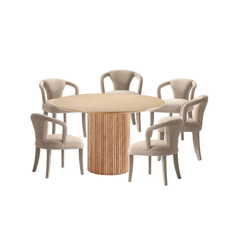 Ensemble de salle à manger rond moderne en bois massif Manhattan Comfort Hathaway 7 pièces